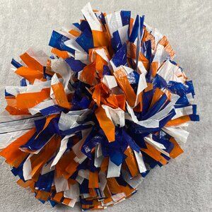 one orange blue and white pom pom